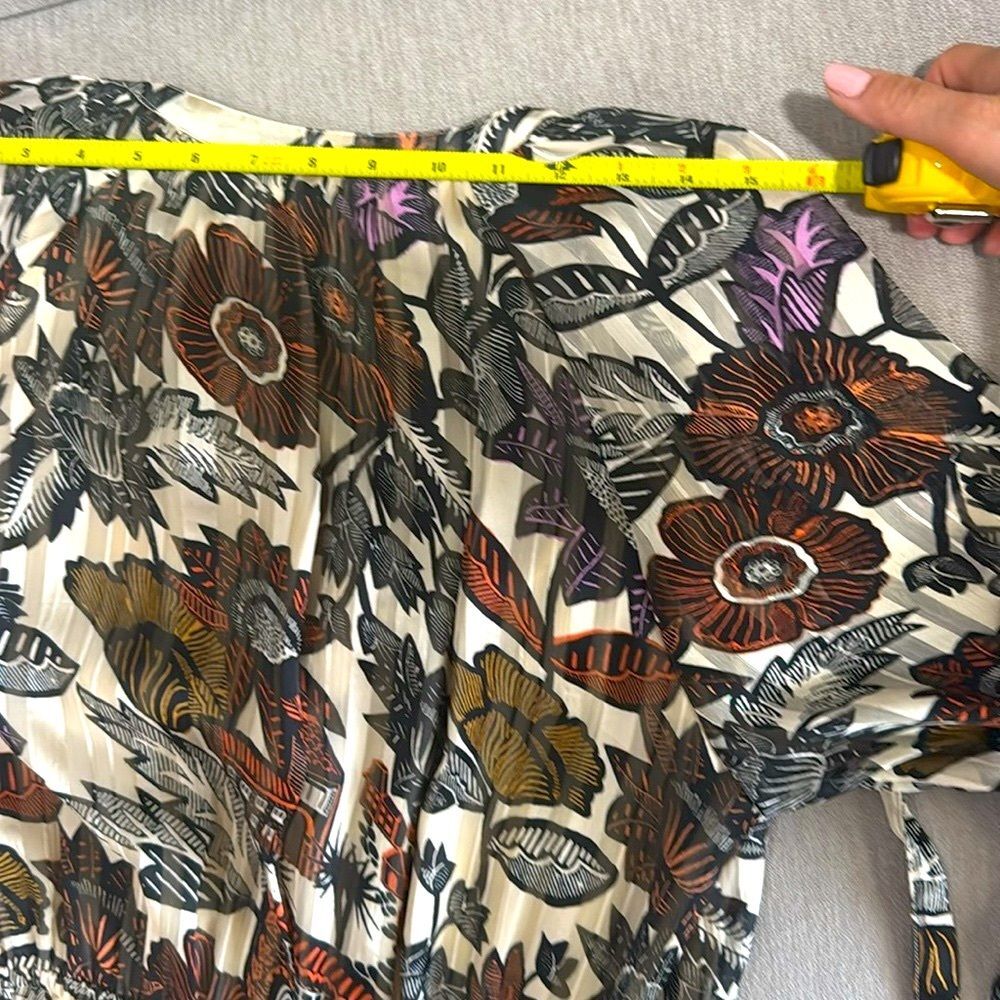 Scotch & Soda Dress Floral Front Tie Bow Midi Small Black Orange Ivory Boho - Picture 6 of 11